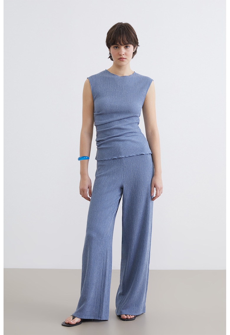 Pantaloni cu croiala ampla si snur - Albastru lavanda