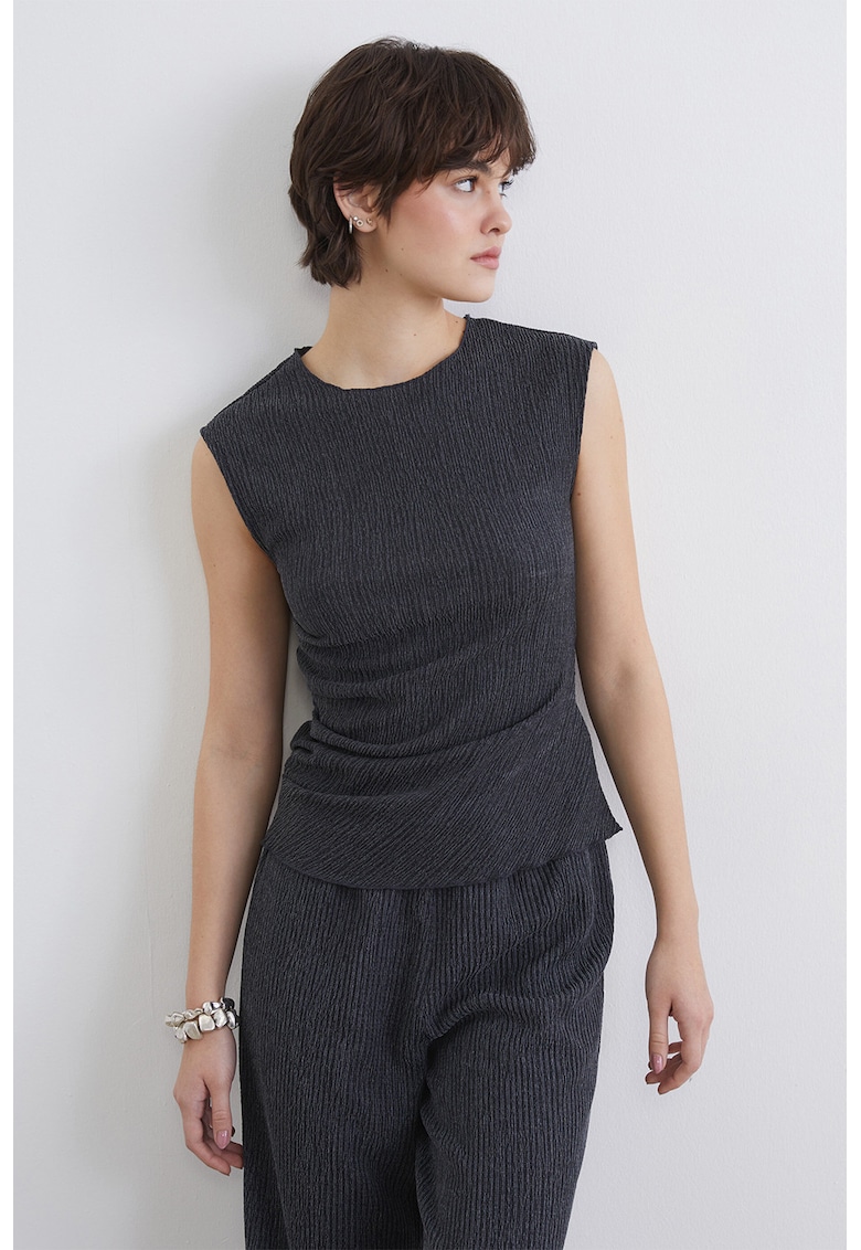 Bluza cu fronseuri laterale fara maneci - Gri antracit
