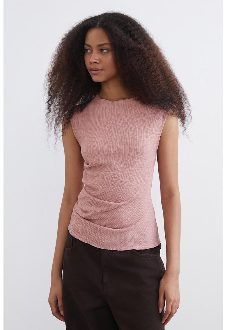 Bluza cu fronseuri laterale fara maneci - Roz deschis prafuit