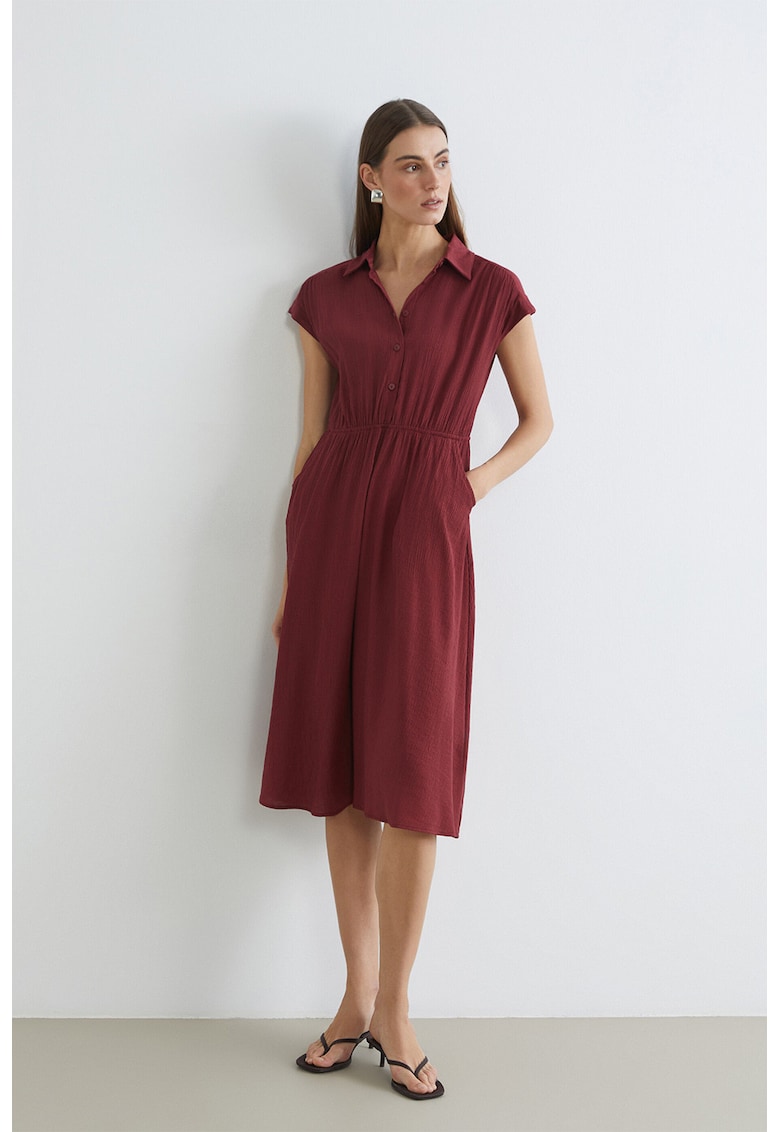 Rochie evazata cu buzunare laterale - Rosu inchis