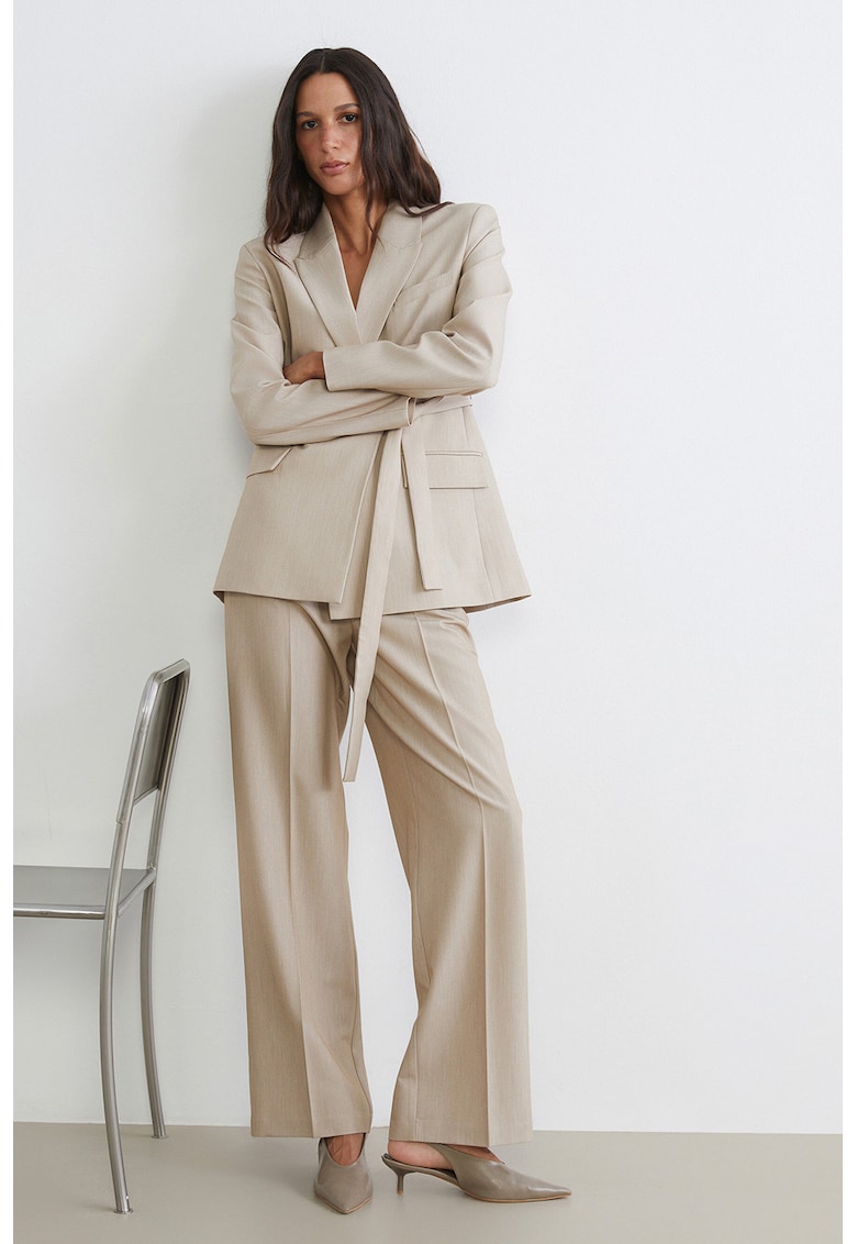 Pantaloni drepti cu pliuri - Crem