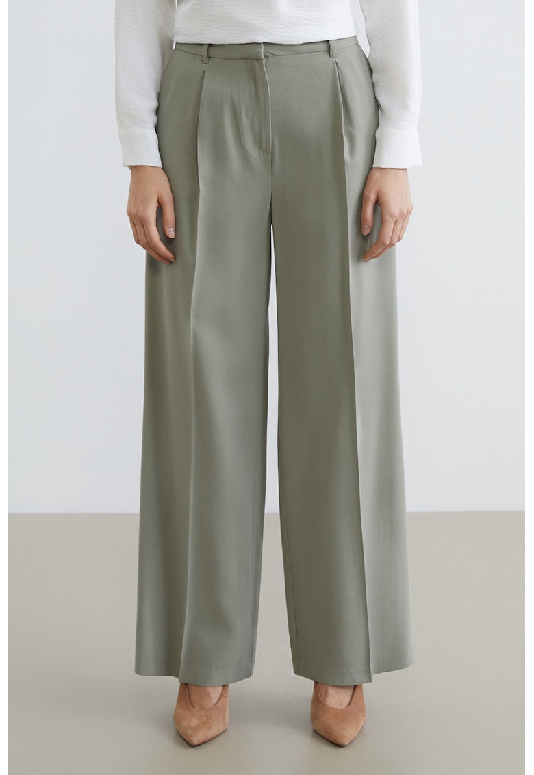 Pantaloni cu pliuri si talie inalta - Verde sparanghel