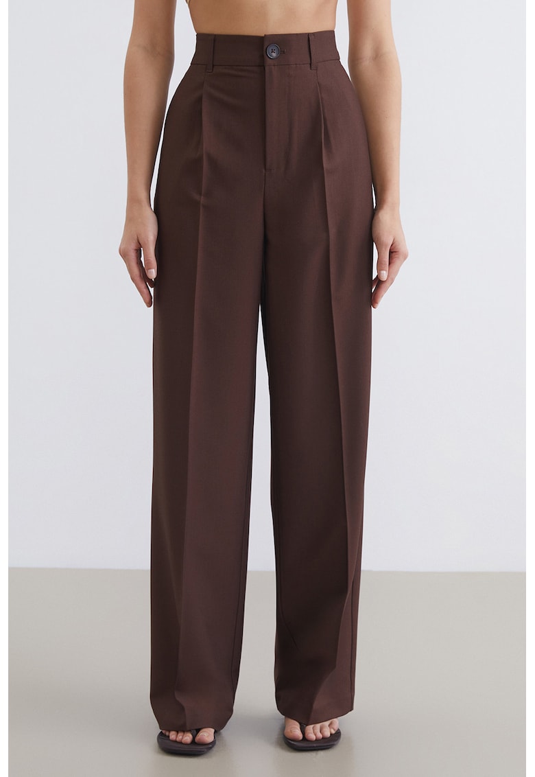 Pantaloni drepti cu talie inalta - Maro pamantiu