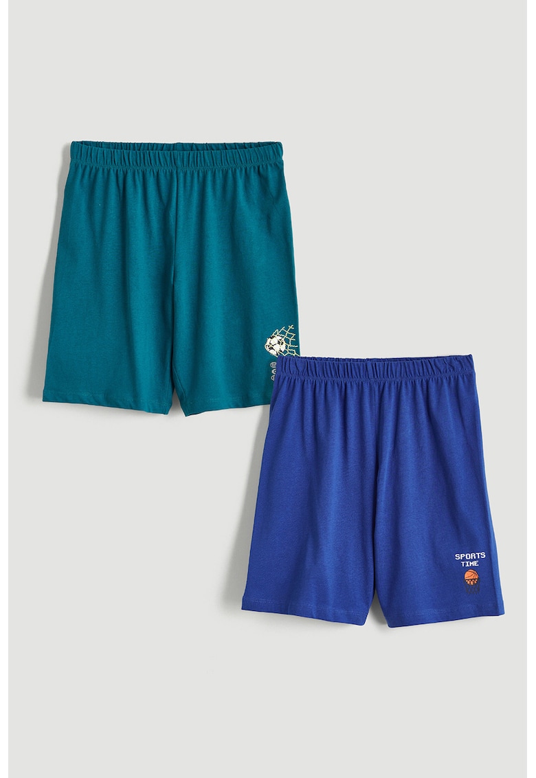 Set de pantaloni scurti din bumbac cu imprimeu grafic discret - 2 piese - Albastru royal/Albastru petrol
