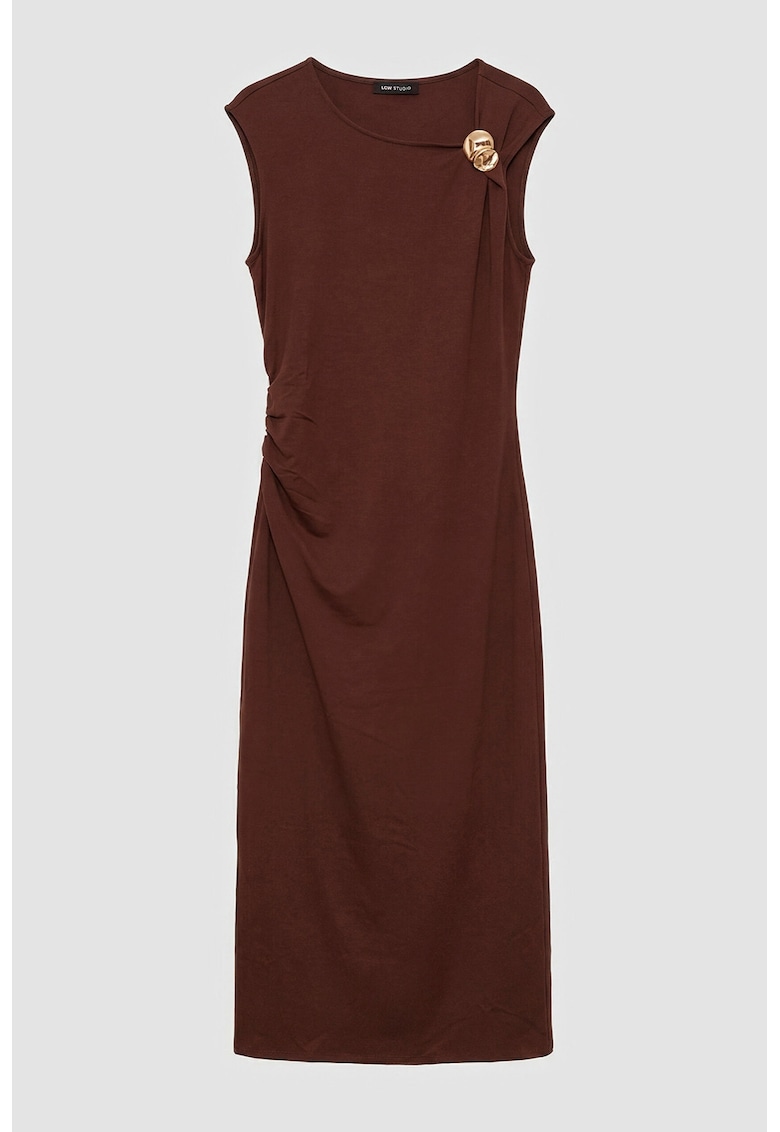 Rochie cambrata cu decolteu rotund - Maro inchis
