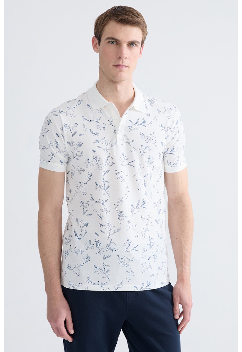 Tricou polo regular fit cu model - Albastru inchis/Alb optic
