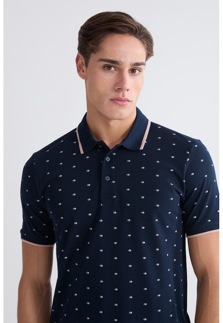 Tricou polo cu model cu buline - Bleumarin