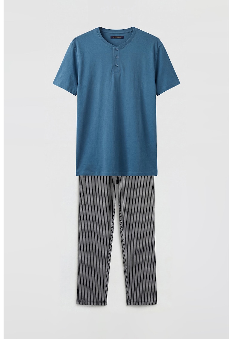 Pijama regular fit de bumbac - Negru/Albastru inchis