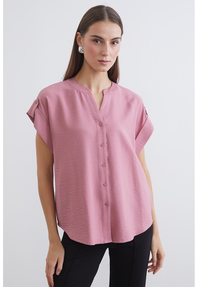 Bluza cu decolteu in V si maneci scurte - Roz