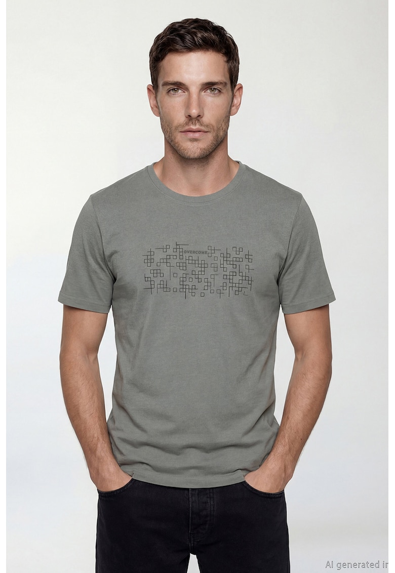 Tricou din bumbac cu model abstract - Kaki