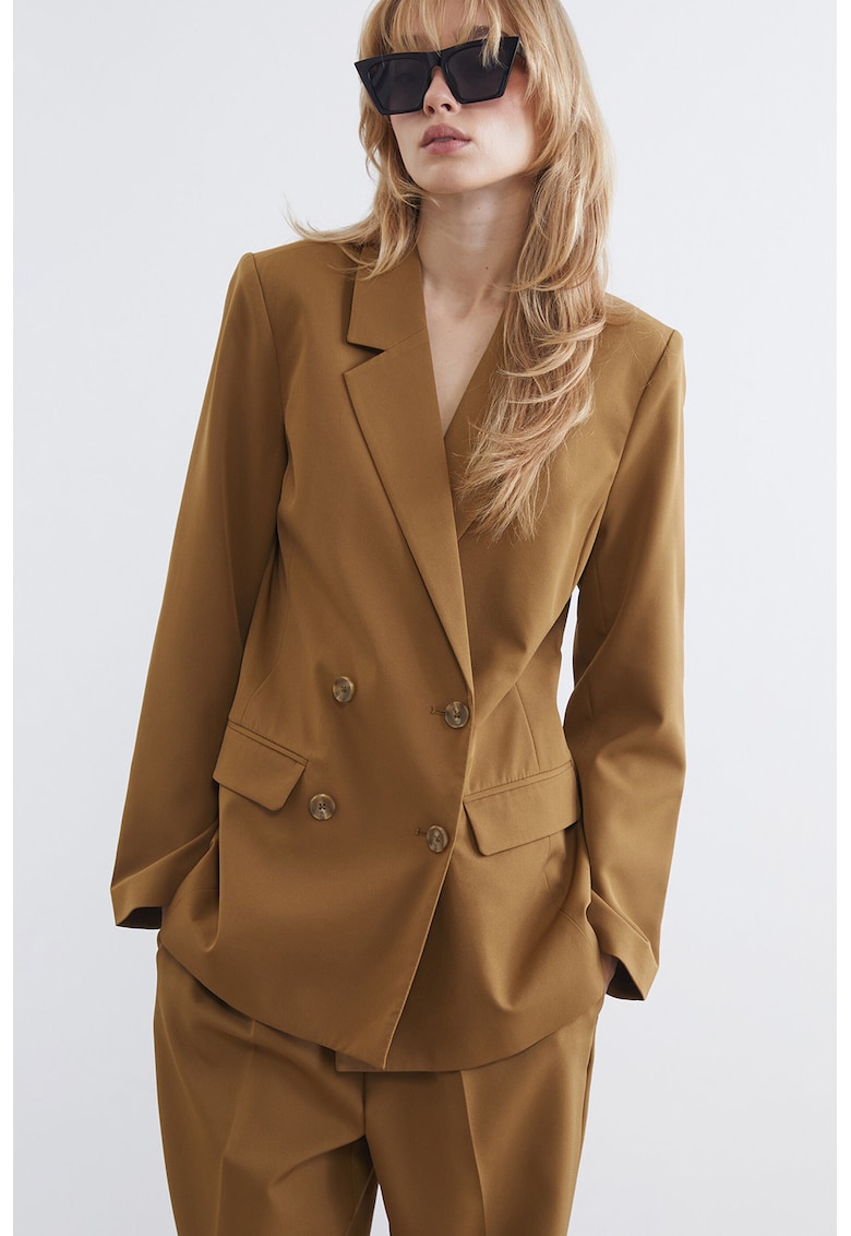 Sacou slim fit cu doua randuri de nasturi - Caramel