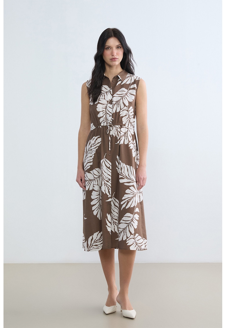 Rochie evazata cu imprimeu floral - Alb/Maro