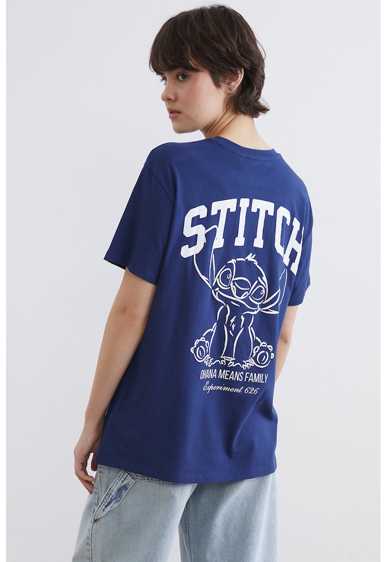 Tricou cu imprimeu Stitch - Albastru pastel/Alb optic