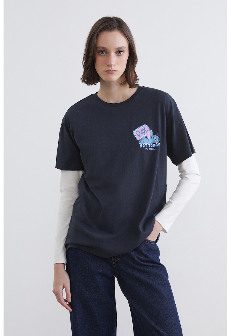 Tricou cu imprimeu Stitch - Albastru inchis