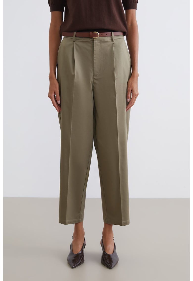 Pantaloni crop cu talie inalta - Verde sparanghel