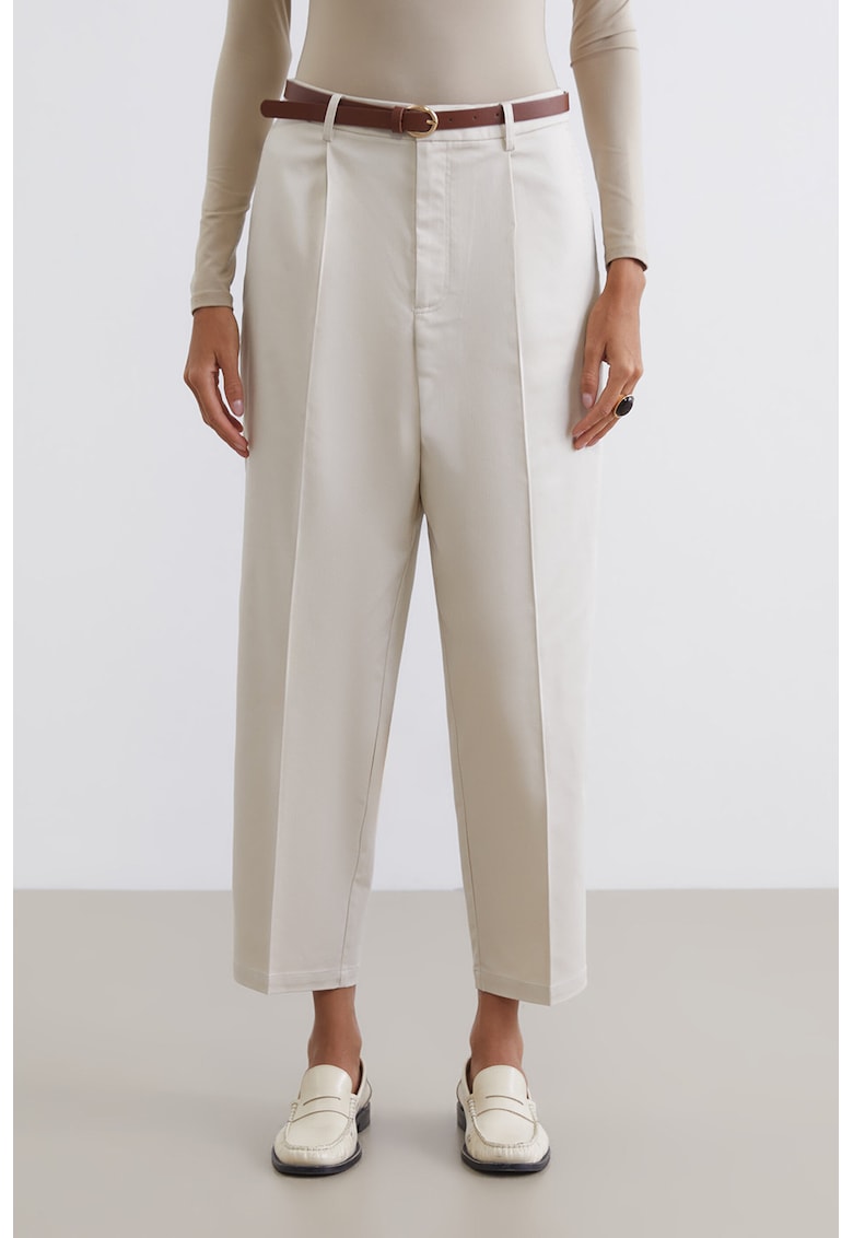 Pantaloni crop cu talie inalta - Alb murdar