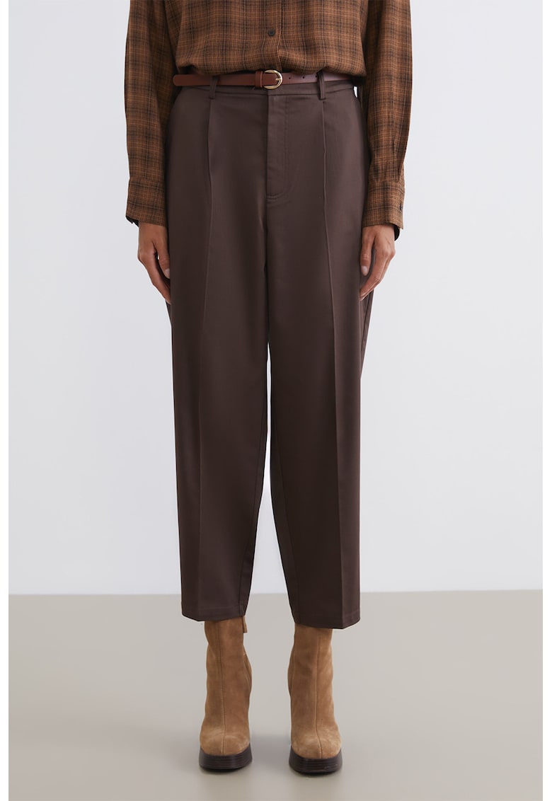 Pantaloni crop cu talie inalta - Maro inchis
