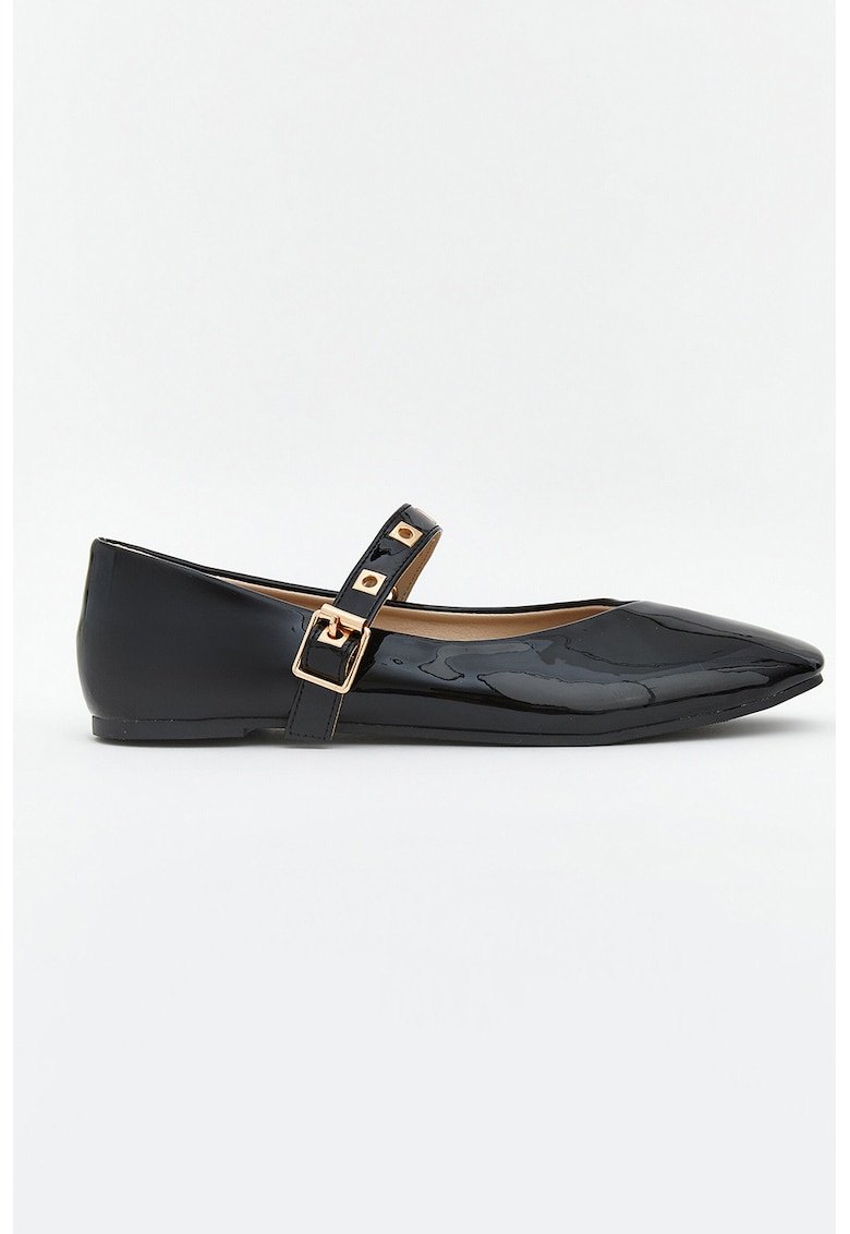 Balerini Mary Jane cu aspect lacuit - Negru stins