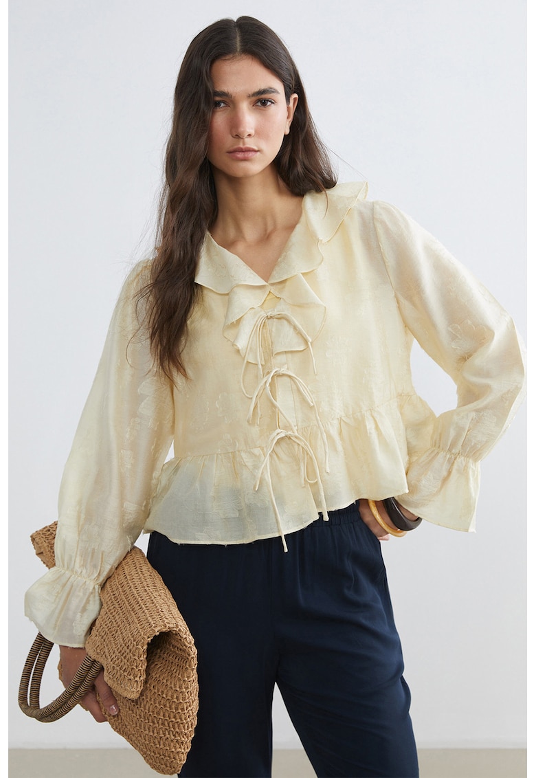 Bluza din amestec de lyocell cu volane - Galben deschis