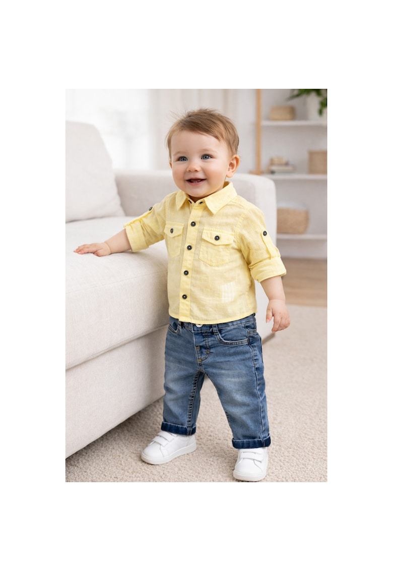 Set bebe baieti 2 piese camasa galbena si blugi compleu copii baiat elegant