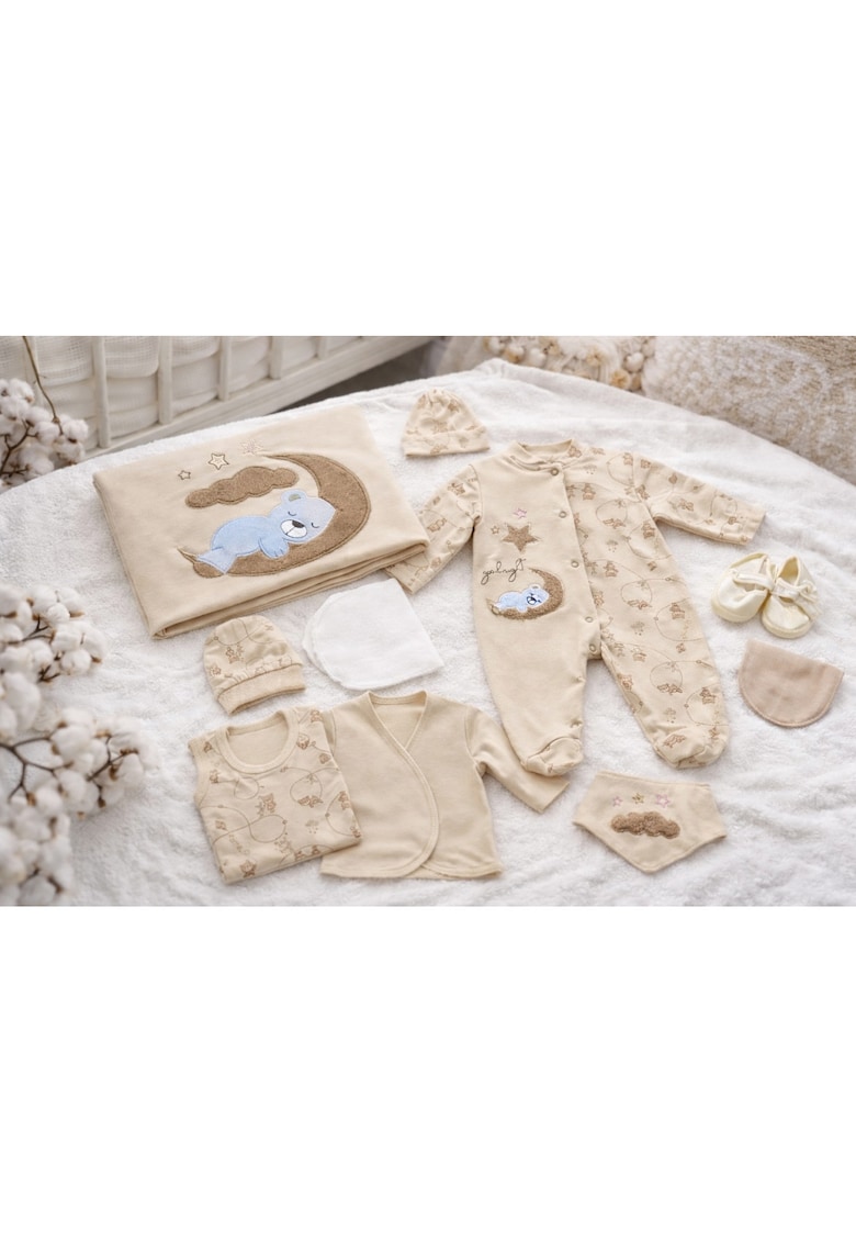 Set bebelusi 10 piese bumbac organic - crem - 0-3 luni -
