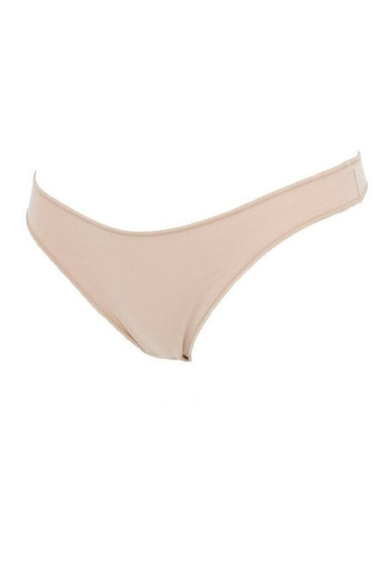 Set 3 perechi chiloti tanga bumbac cu talia joasa 3489 0003 - Bej