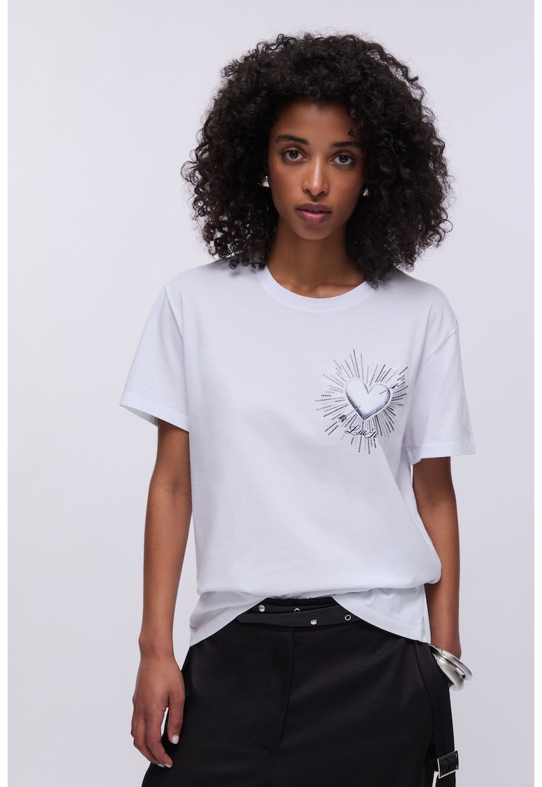 Tricou regular-fit de bumbac cu aplicatie din strasuri - Alb optic