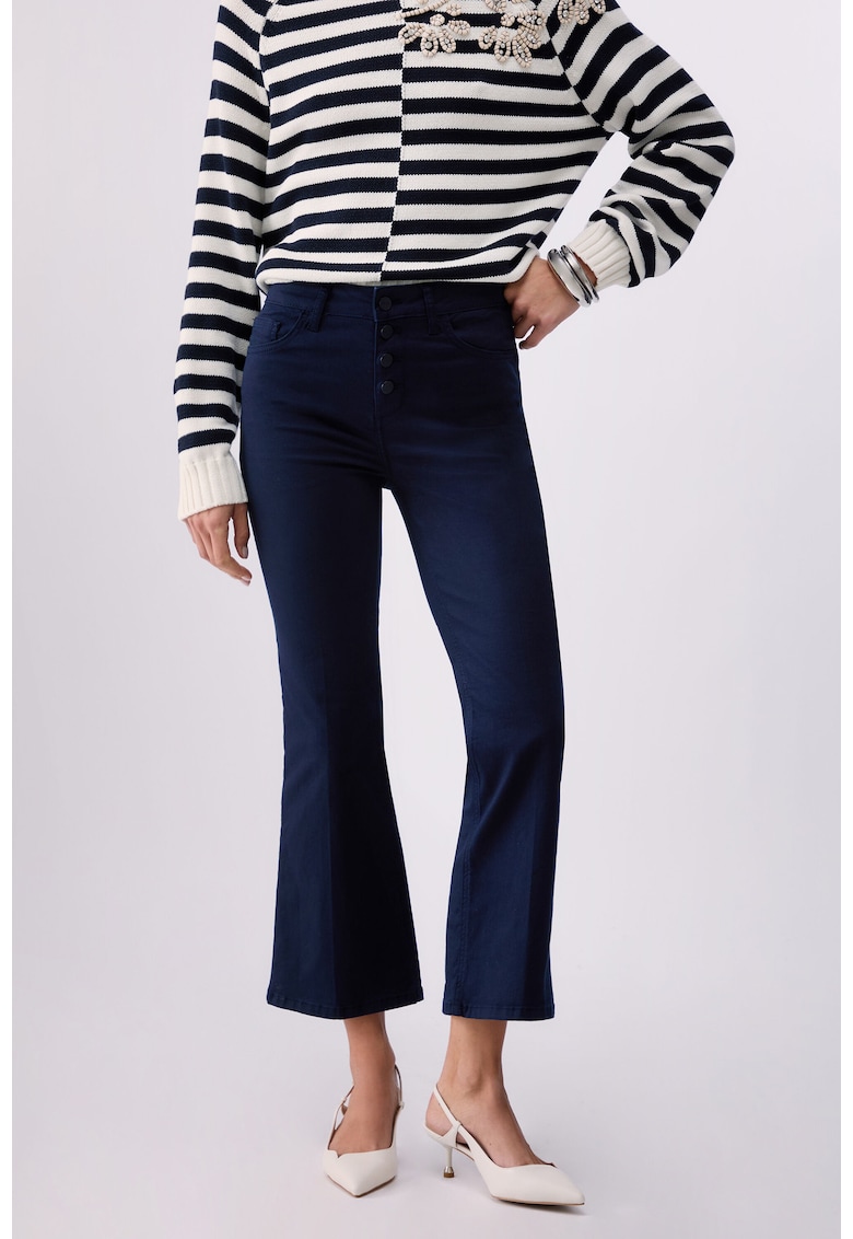 Pantaloni crop cu talie inalta - Albastru inchis