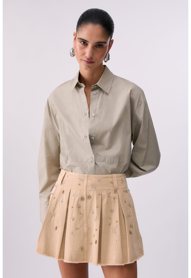 Camasa din poplin cu cordon in talie - Gri