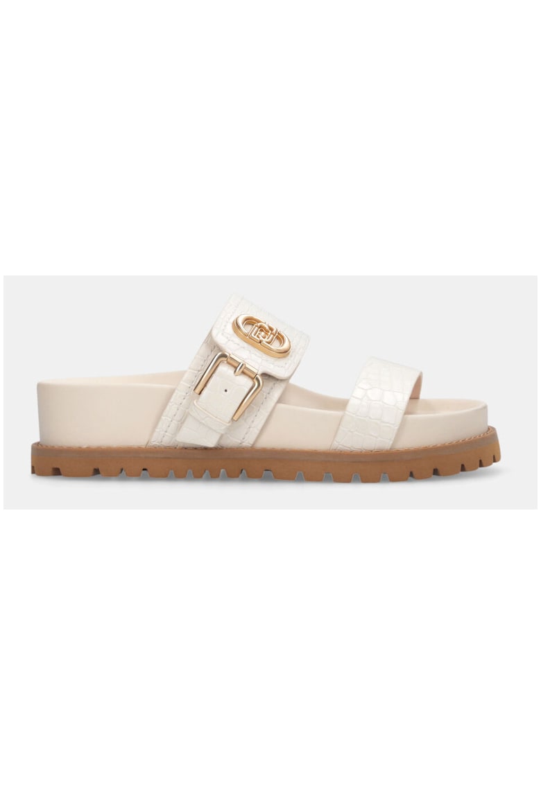 Papuci cu model piele de crocodil si catarama - Alb/Gri