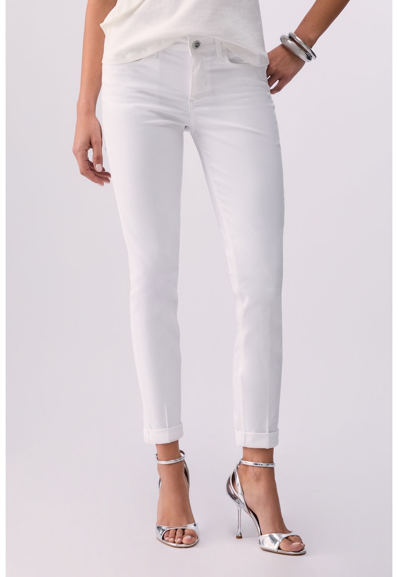 Blugi skinny crop cu talie medie - Alb