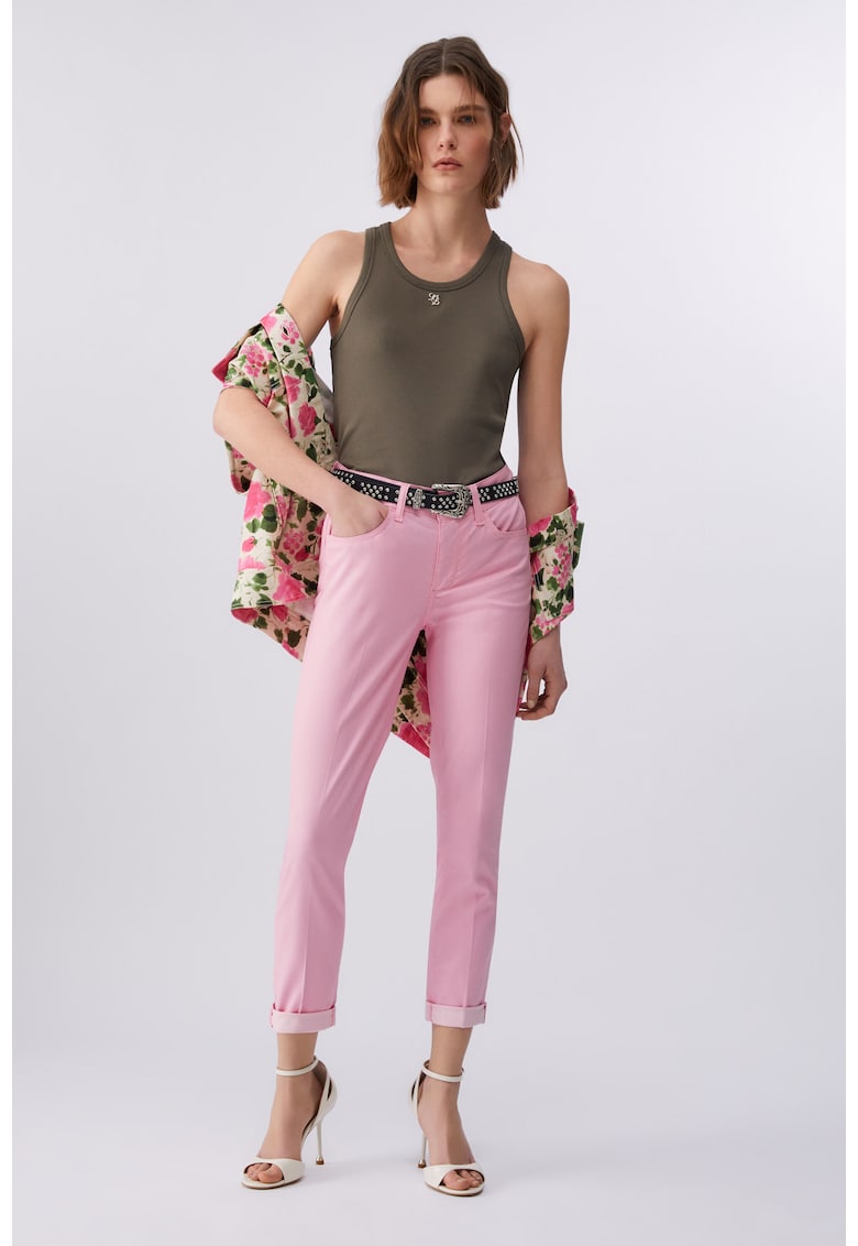 Blugi skinny crop cu talie medie - Roz