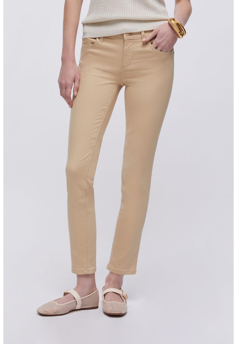 Pantaloni skinny cu talie medie - Bej