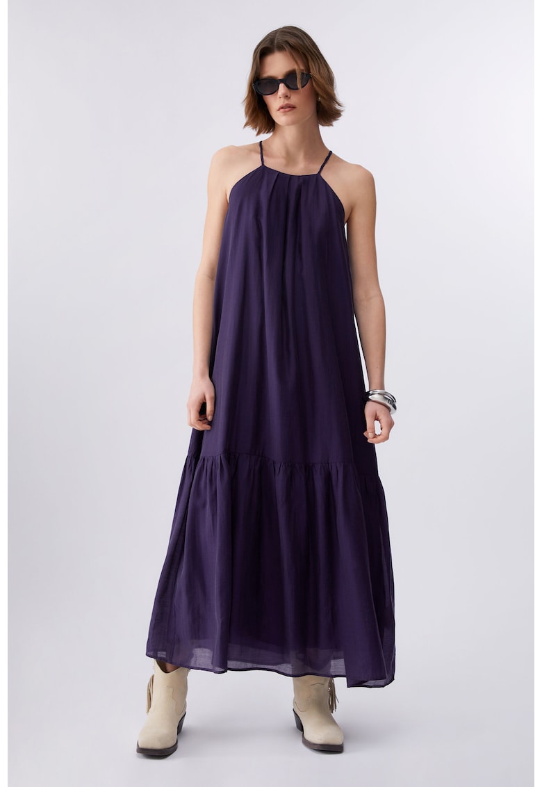 Rochie lunga cu croiala lejera si bretele inguste - Violet aubergine