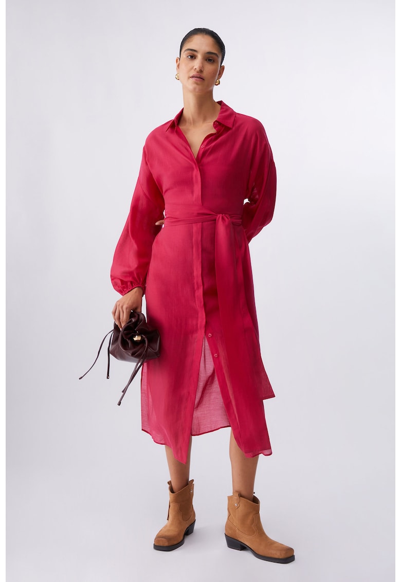Rochie-camasa semitransparenta cu inchidere cu cordon - Bej