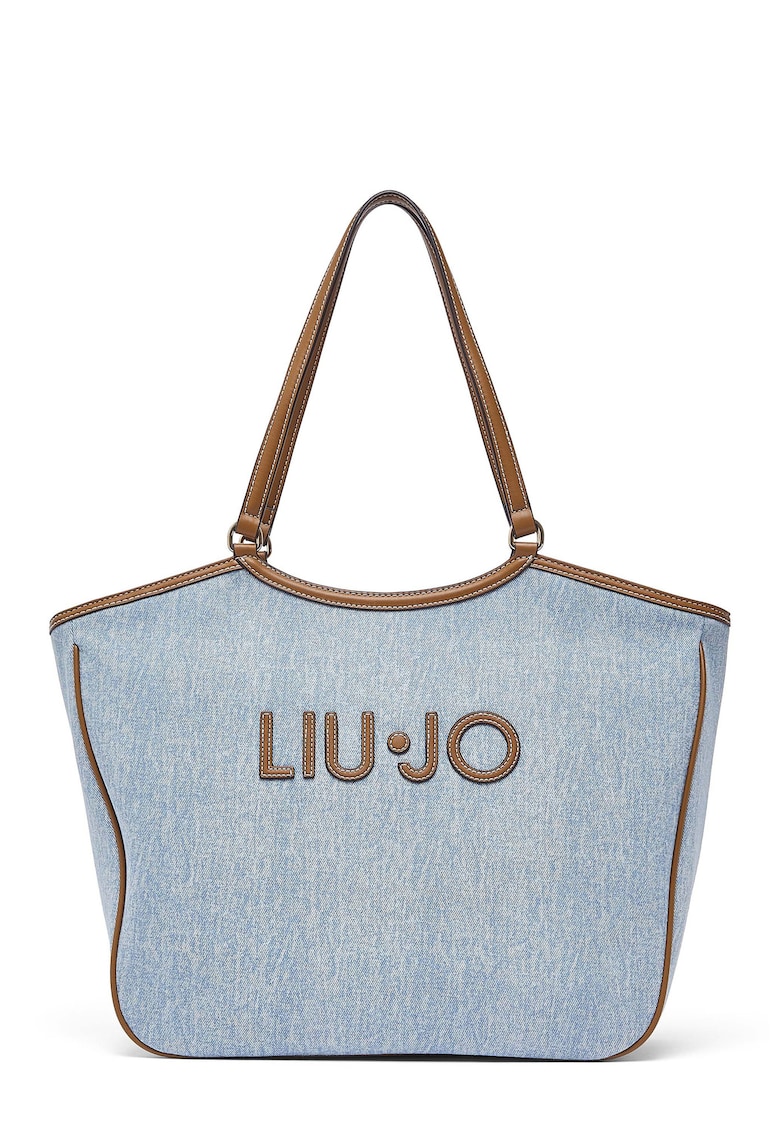Geanta shopper din denim cu logo - Albastru deschis