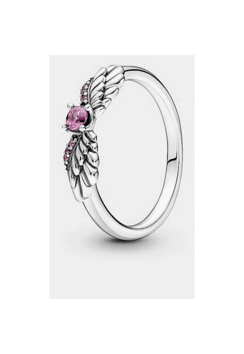 Inel tip Sparkling Cristal Roz cu aripi de inger din Argint 925