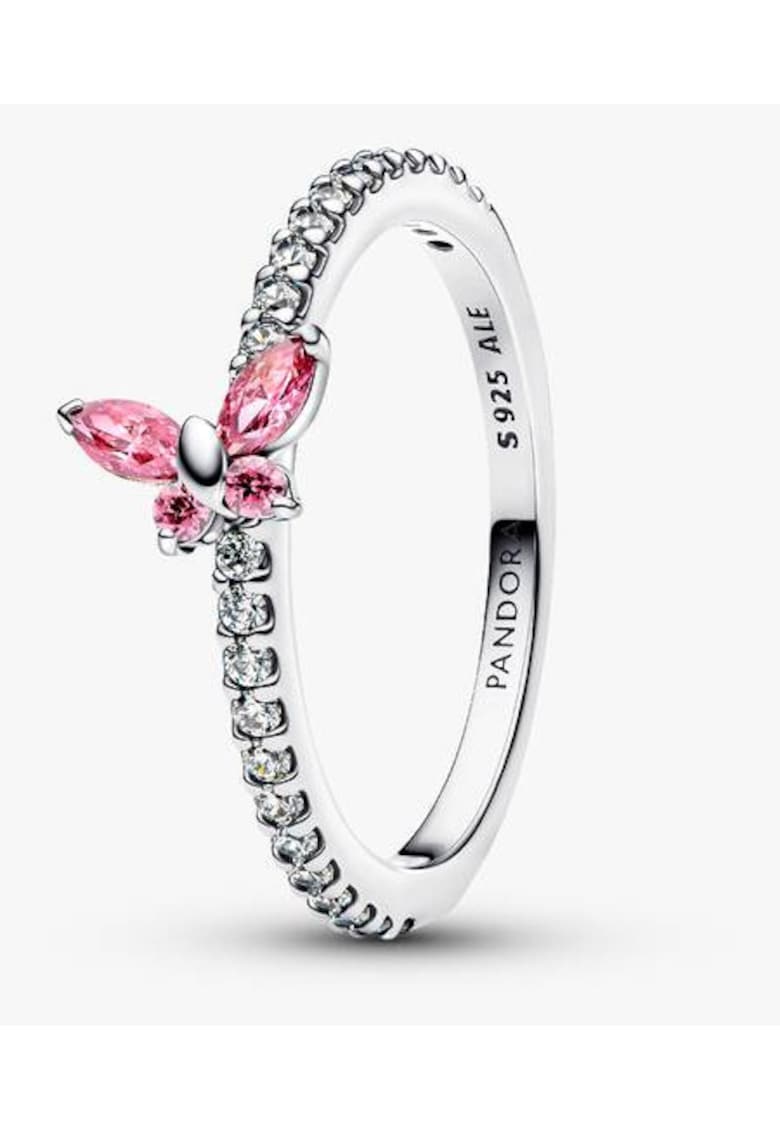 Inel tip fluture stralucitor Zirconiu Roz din Argint 925