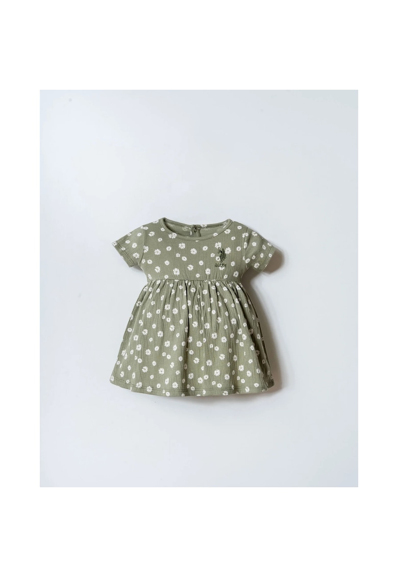 Rochie cu maneca scurta si decolteu la baza gatului - Verde
