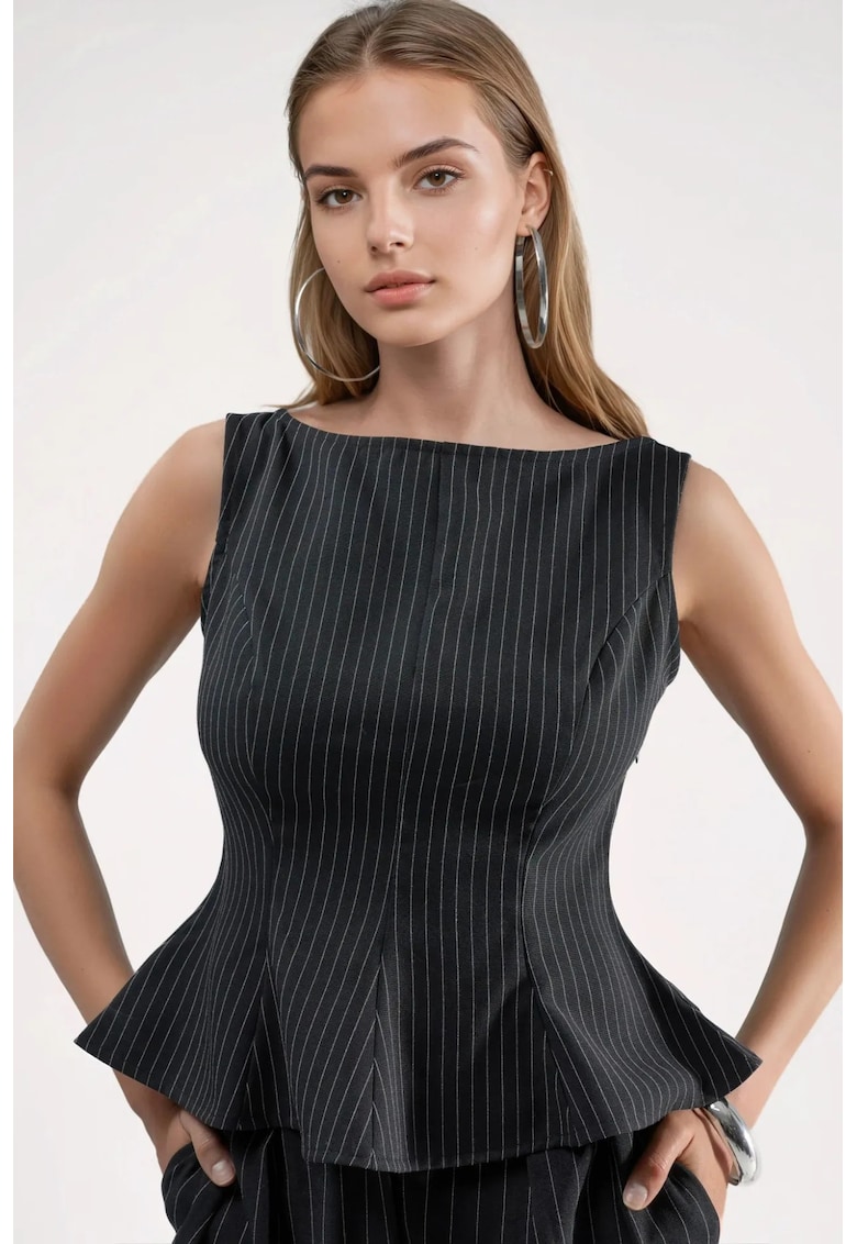 Top dama - cu fermoar - Negru - elastan/poliester/viscoza