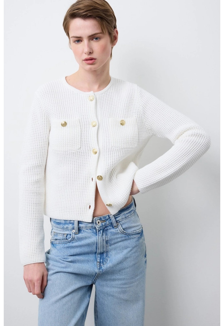 Cardigan texturat cu decolteu la baza gatului