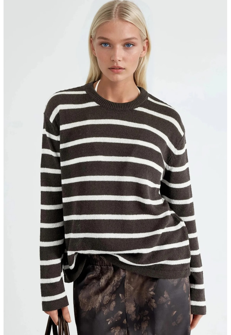 Pulover dama - guler rotund - dungi - maro - One Size