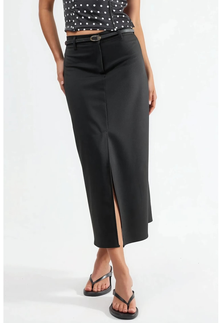 Fusta midi talie inalta - neagra - textil