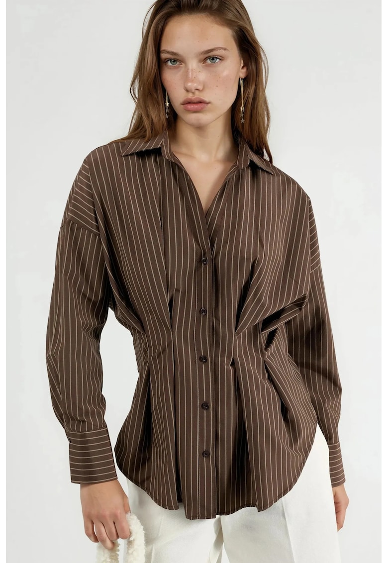 Camasa cu dungi - bumbac - maro