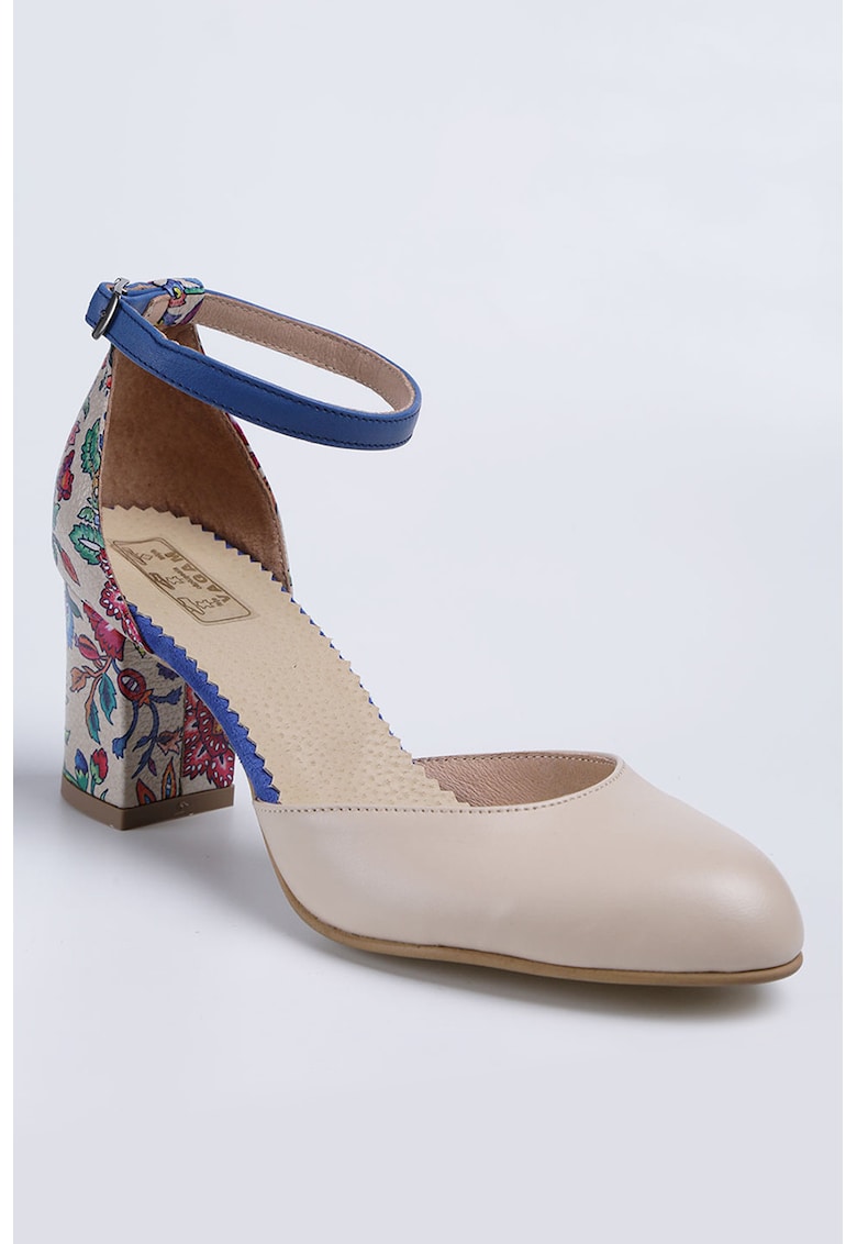 Pantofi din piele cu imprimeu floral pe partea din spate - Crem