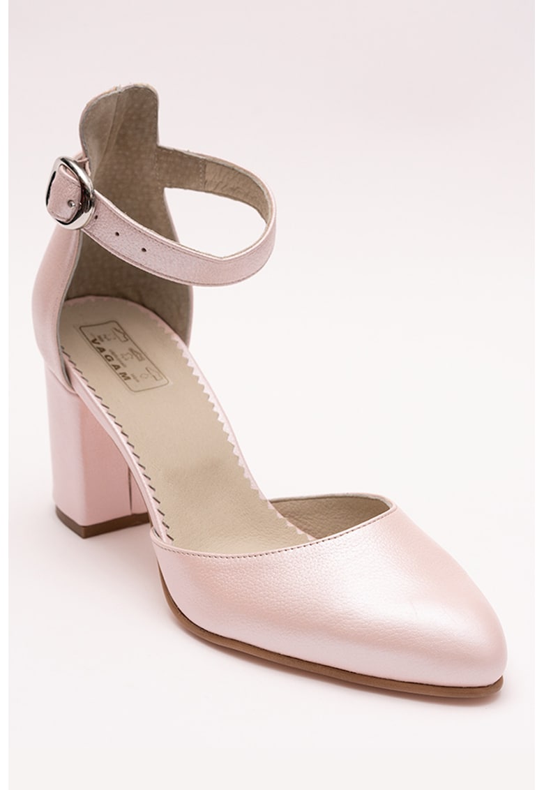 Pantofi din piele cu toc masiv - Roz pastel