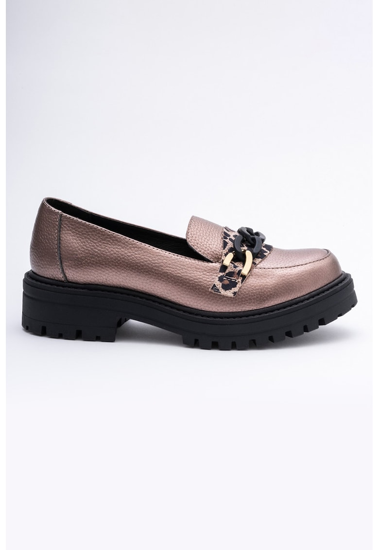 Pantofi loafer din piele - Negru/Roz prafuit