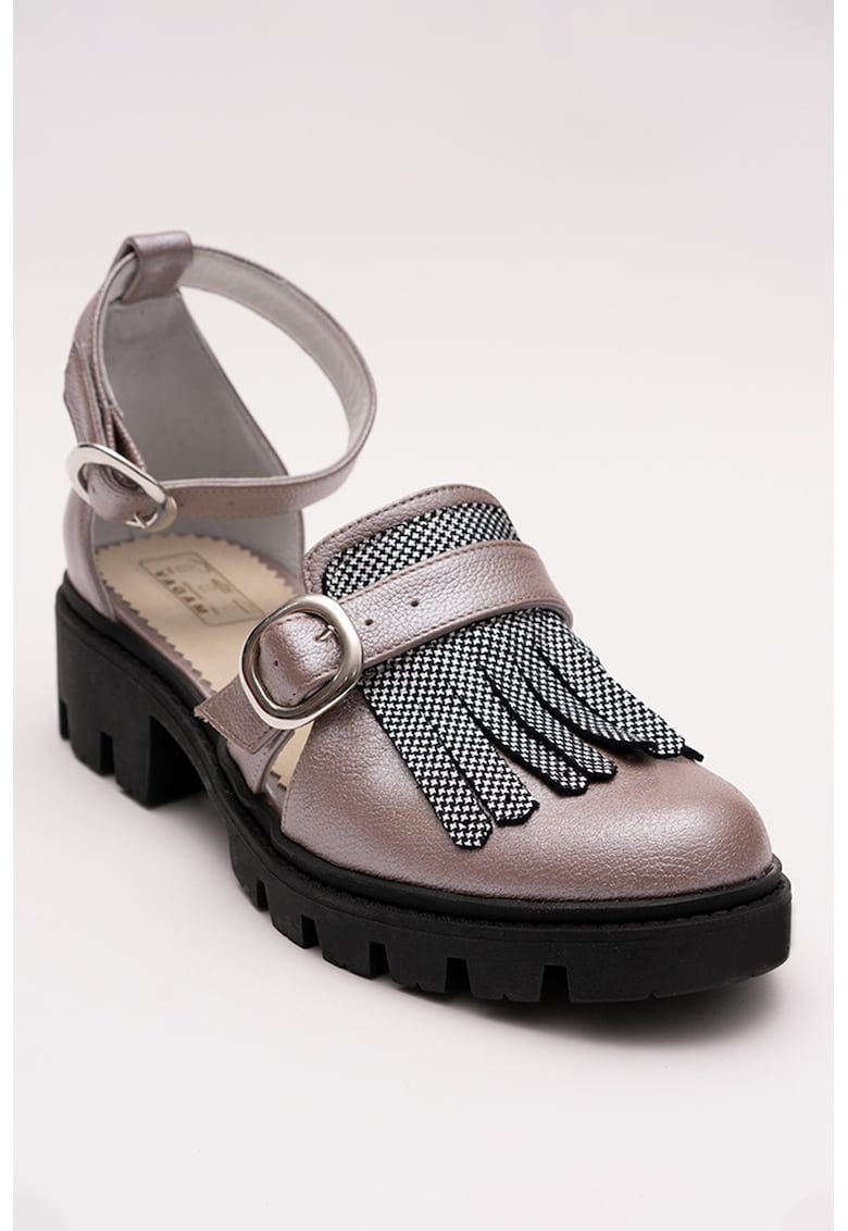 Pantofi din piele cu catarama - Negru/Roz prafuit