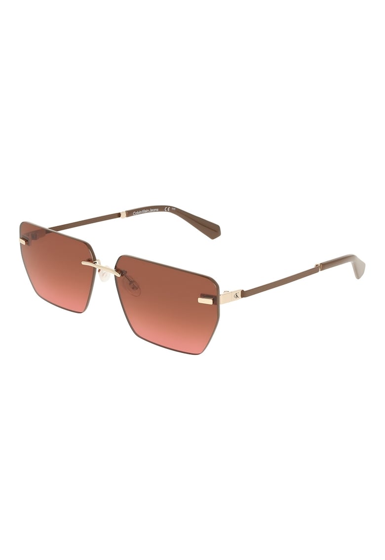 Ochelari de soare dreptunghiulari cu model unisex - Auriu/Maro pamantiu