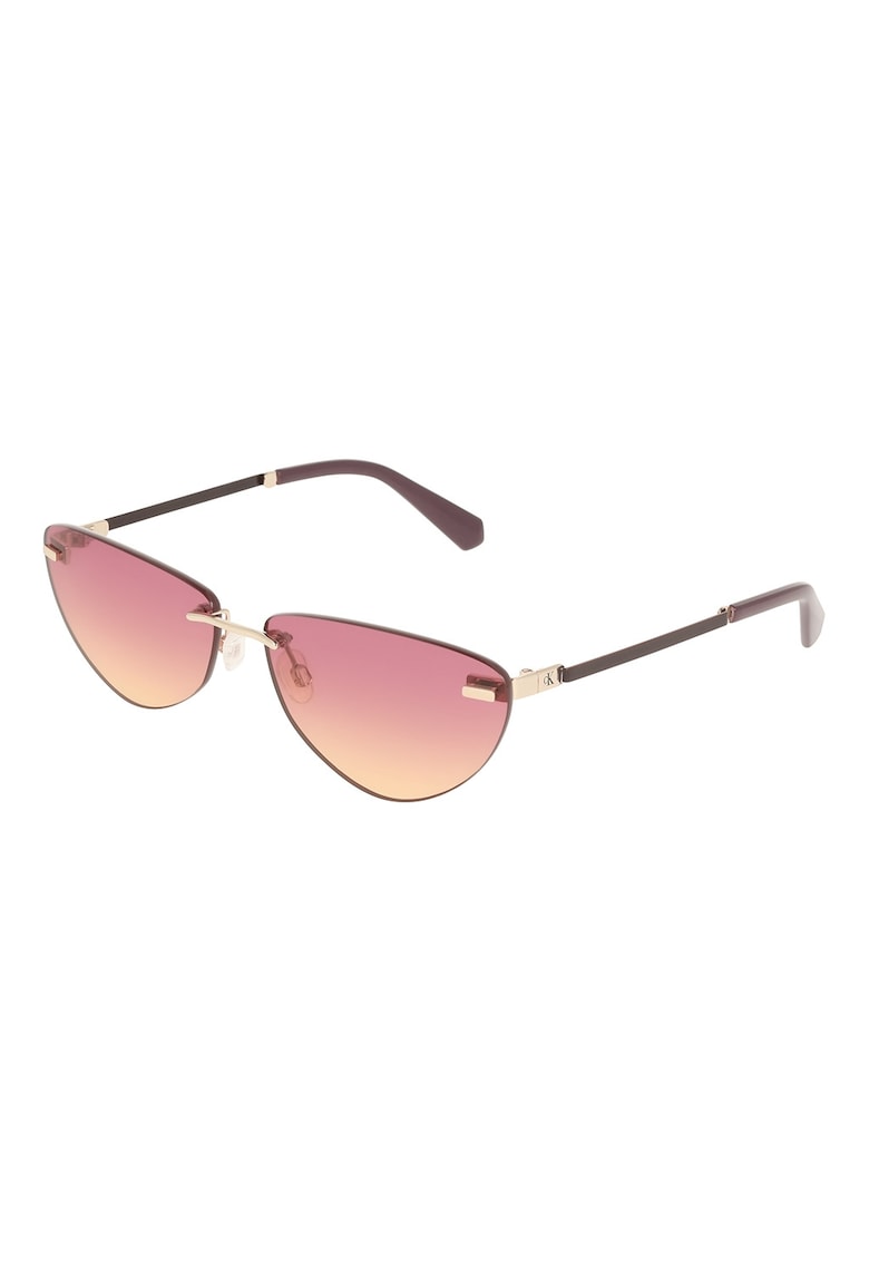 Ochelari de soare cat-eye cu rama metalica - Auriu/Maro pamantiu